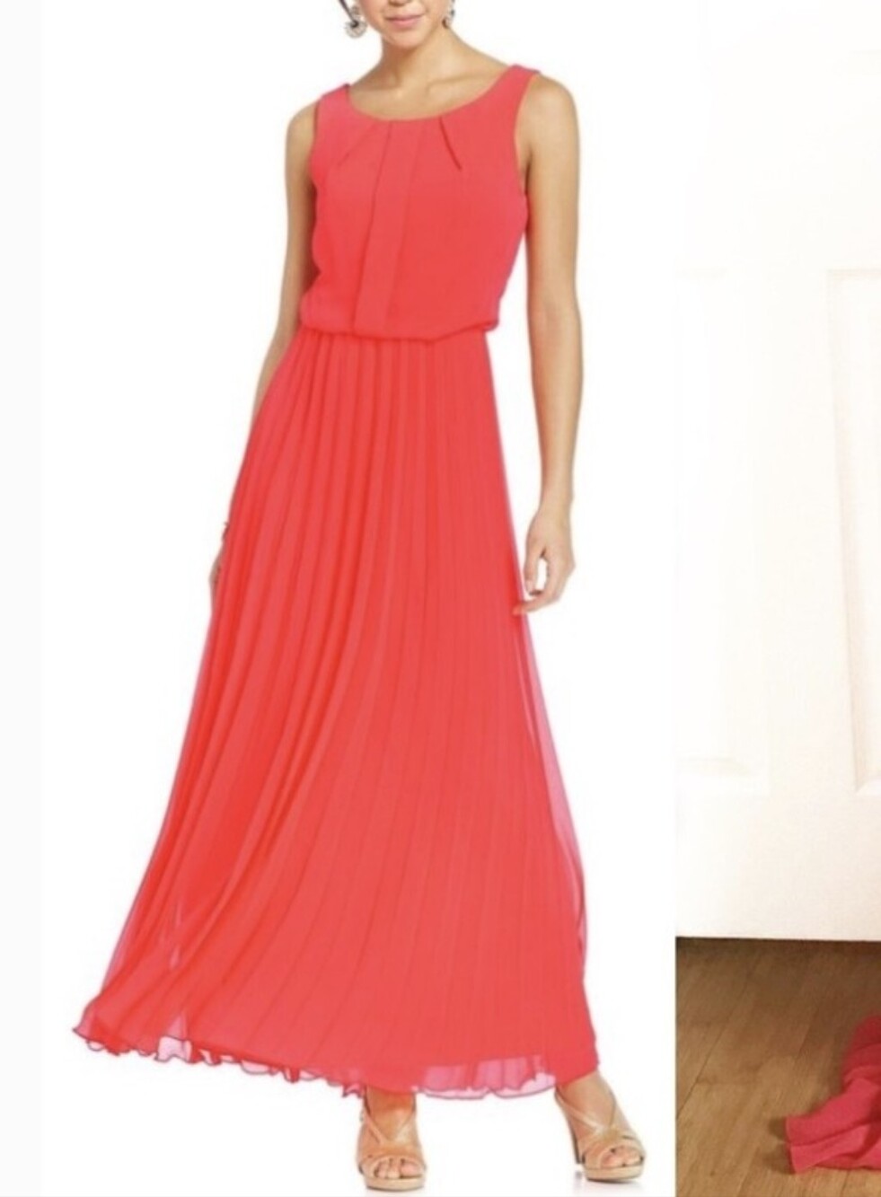 B Darlin Sleeveless Pleated Maxi Dress in Coral